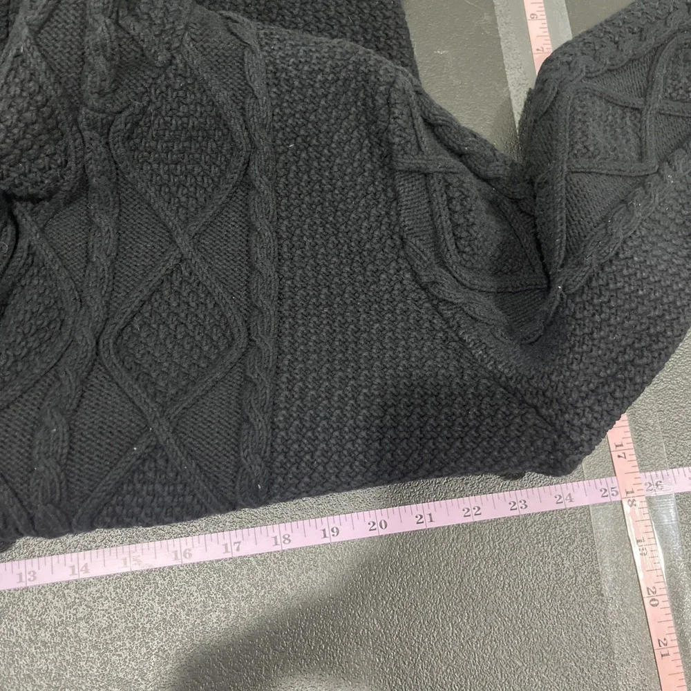 Chico's Cardigan Women 2 M Black Hooded Cable Knit Diamond Button Front Longline